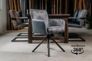 Chaise en cuir avec assise en velours et structure pivotante
