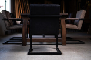Chaise de salle à manger en cuir véritable noir