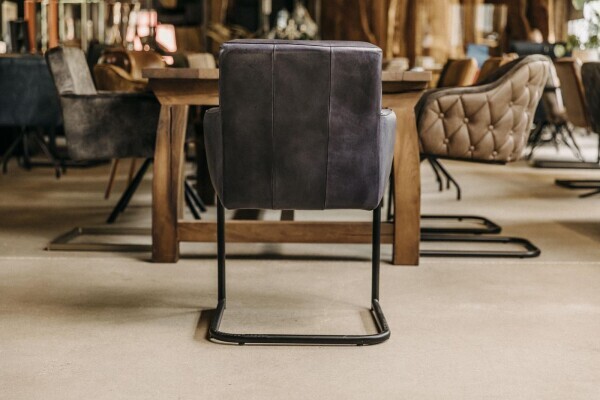 Chaise en cuir véritable style industriel avec accoudoir et dossier