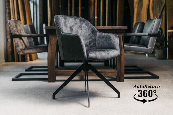 Chaise coque pivotante en velours et cuir Milo-W