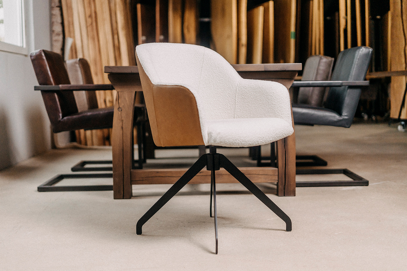 Chaise en cuir véritable avec surface textile Milo-W