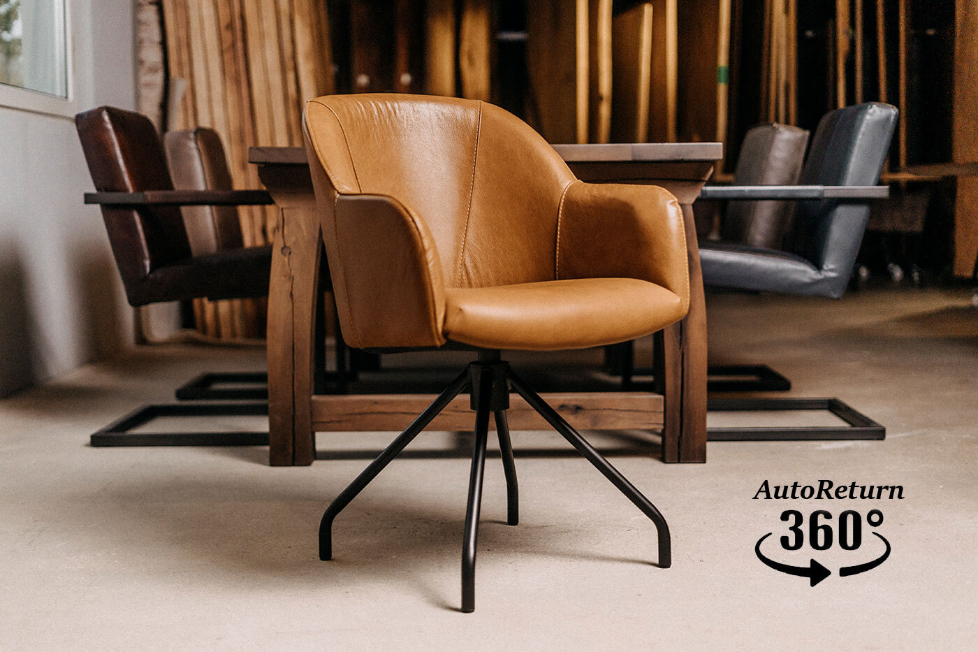 Élégante chaise pivotante en cuir pour la salle à manger - modèle Milo-Z